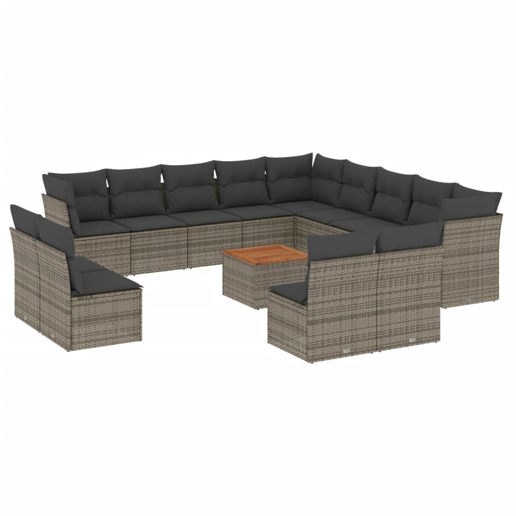 Set Divani da Giardino 14pz con Cuscini in Polyrattan Grigio 3256270