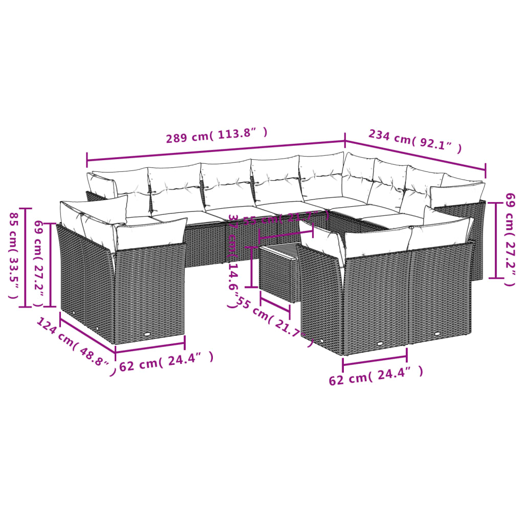 Set Divani da Giardino 13pz con Cuscini Nero in Polyrattan 3256281
