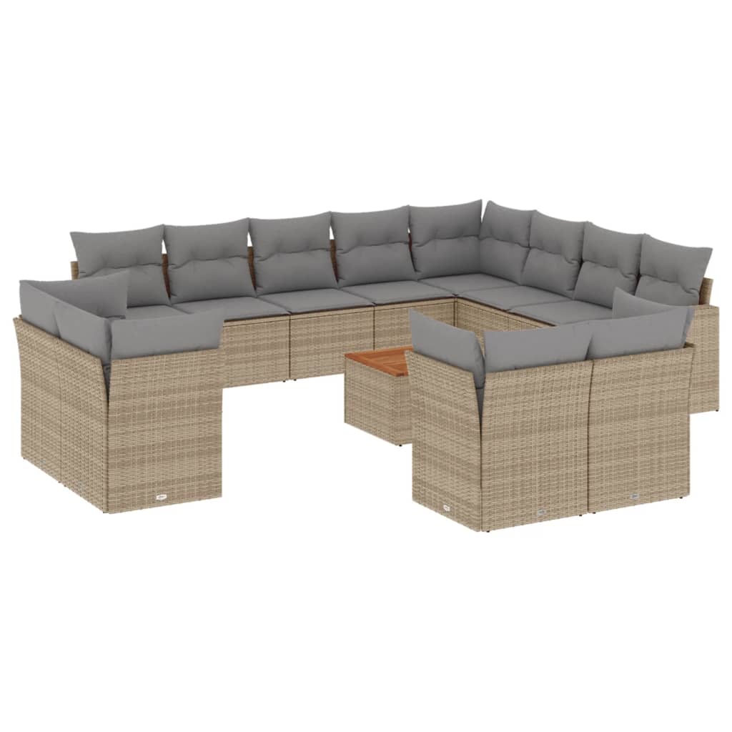 Set Divano da Giardino 13 pz con Cuscini Beige Misto Polyrattan