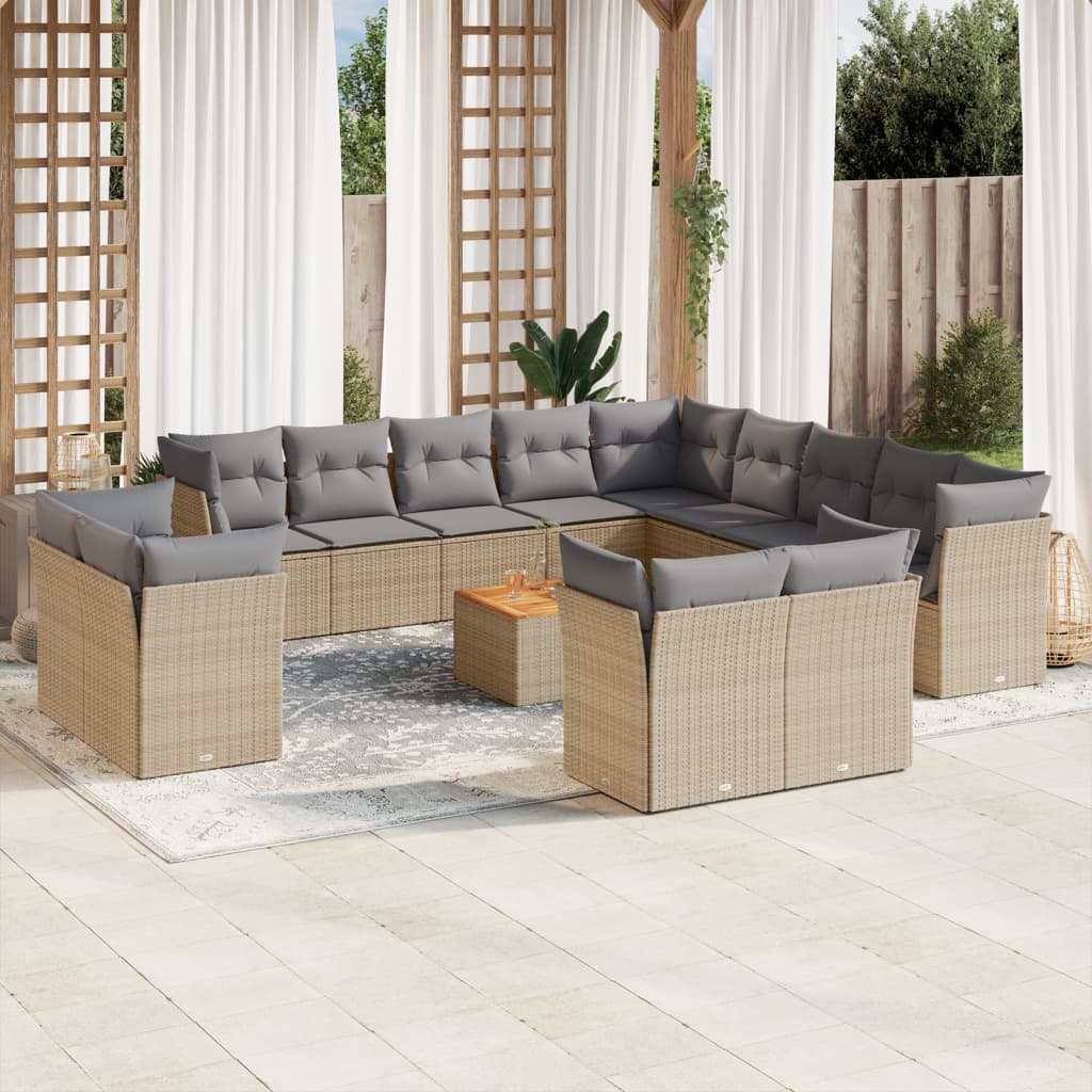Set Divano da Giardino 14 pz con Cuscini Beige Misto Polyrattancod mxl 89220