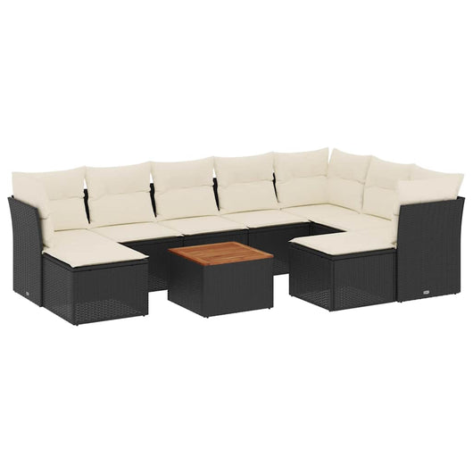 Set Divani da Giardino 10pz con Cuscini in Polyrattan Nero