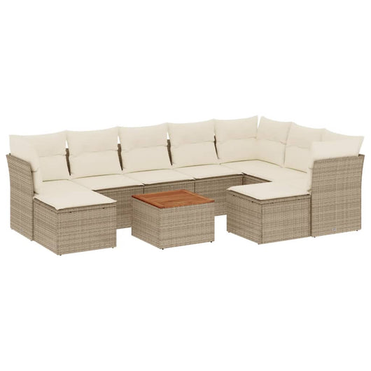 Set Divano da Giardino 10 pz con Cuscini Beige in Polyrattan