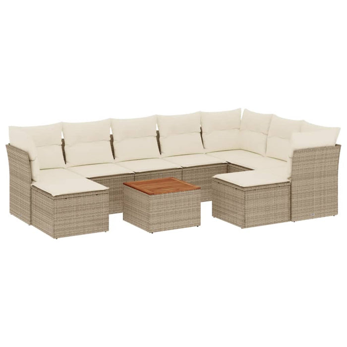 Set Divano da Giardino 10 pz con Cuscini Beige in Polyrattan