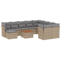 Set Divano da Giardino 11 pz con Cuscini Beige Misto Polyrattan