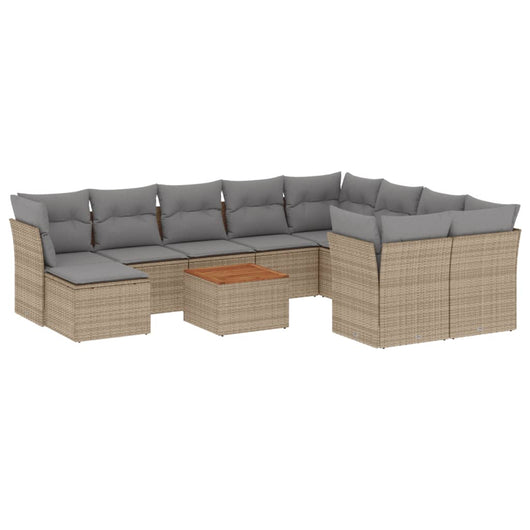 Set Divano da Giardino 11 pz con Cuscini Beige Misto Polyrattan