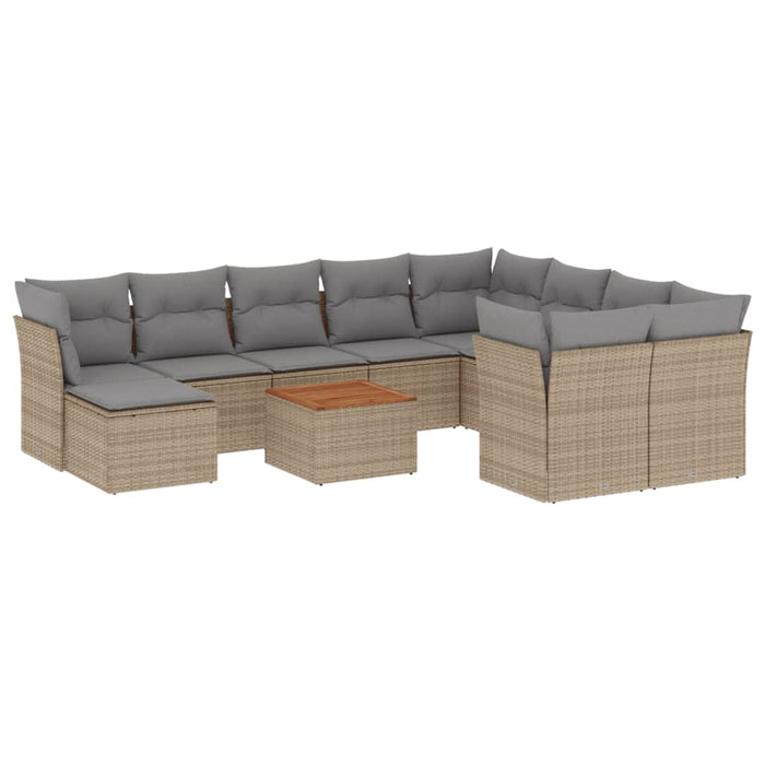 Set Divano da Giardino 11 pz con Cuscini Beige Misto Polyrattan