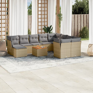 Set Divano da Giardino 11 pz con Cuscini Beige Misto Polyrattan