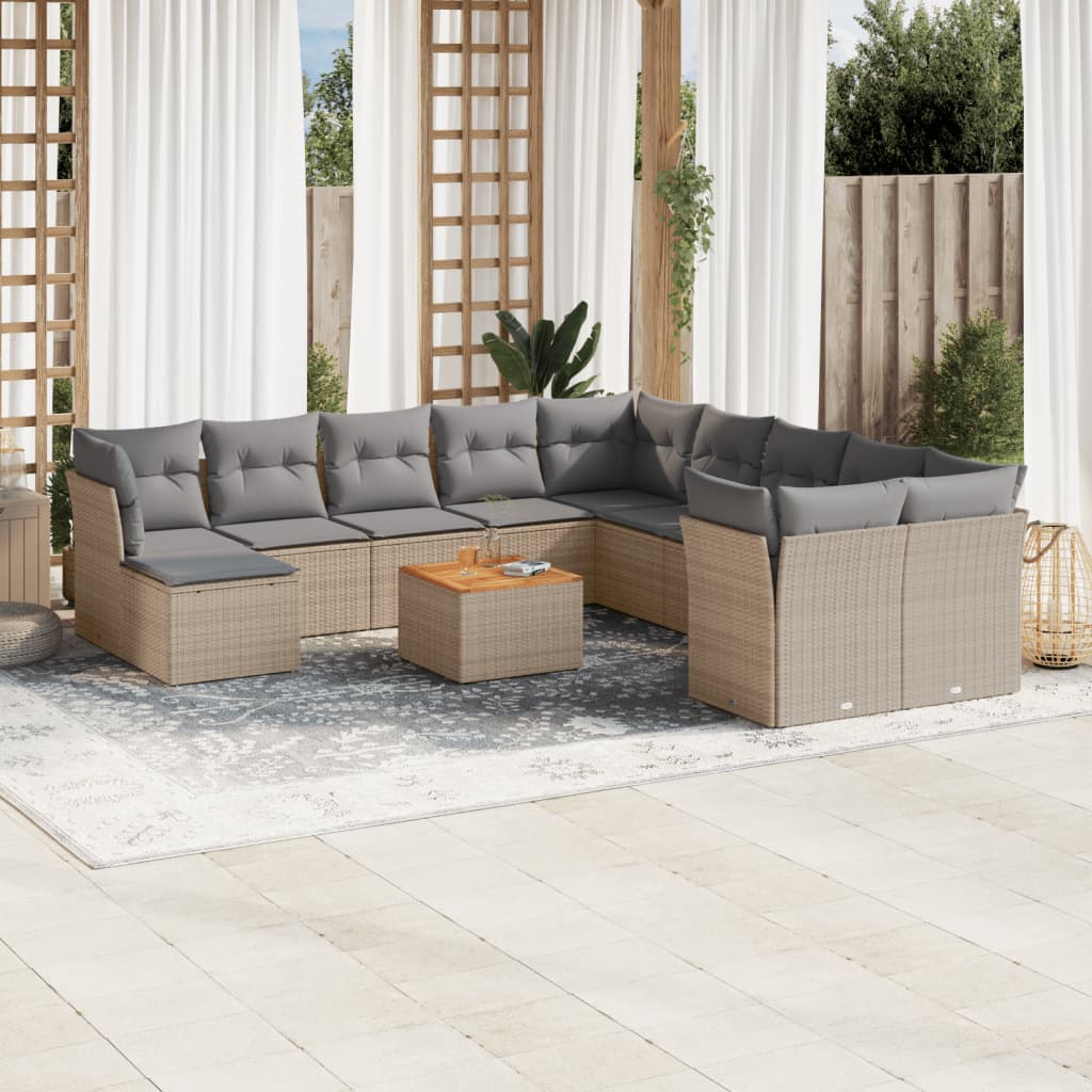 Set Divano da Giardino 12 pz con Cuscini Beige Misto Polyrattan 3256311