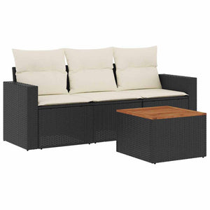 Set Divani da Giardino 4 pz con Cuscini Nero in Polyrattan 3256322
