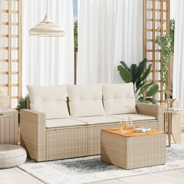 Set Divano da Giardino 4 pz con Cuscini-Sofa da Giardino-Divanetto da esterno Beige in Polyrattan 311482