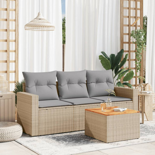 Set Divano da Giardino 4 pz con Cuscini-Sofa da Giardino-Divanetto da esterno Beige Misto Polyrattan 146983