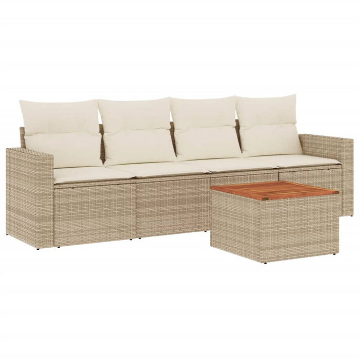Set Divano da Giardino 5 pz con Cuscini Beige in Polyrattan