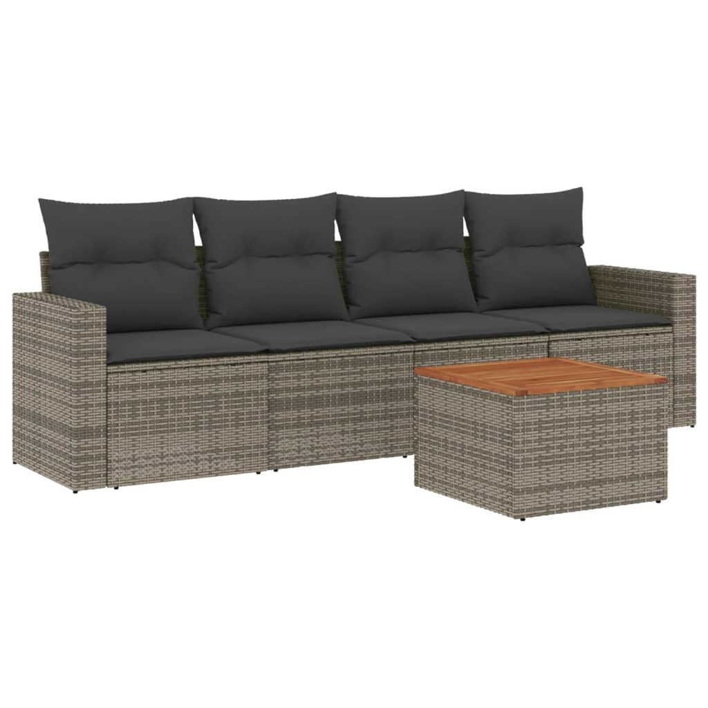 Set Divano da Giardino 5 pz con Cuscini-Sofa da Giardino-Divanetto da esterno Grigio in Polyrattan 367068