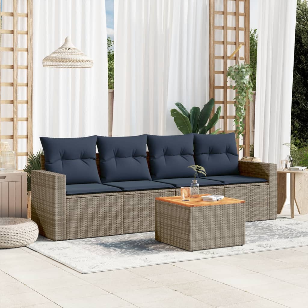 Set Divani da Giardino 5 pz con Cuscini Grigio in Polyrattan
