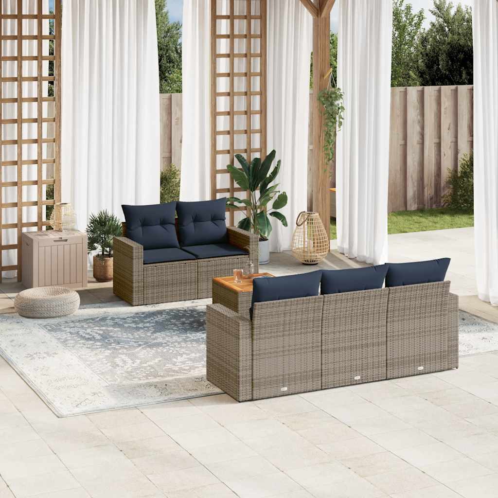 Set Divani da Giardino 6 pz con Cuscini Grigio in Polyrattan 3256341