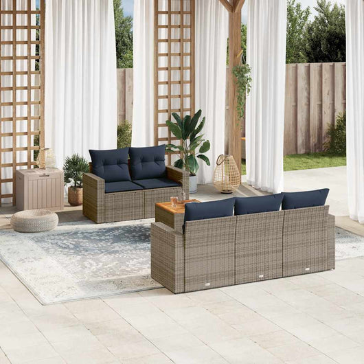 Set Divani da Giardino 6 pz con Cuscini Grigio in Polyrattan 3256341