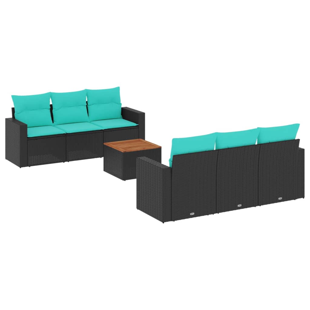 Set Divani da Giardino 7 pz con Cuscini Nero in Polyrattan 3256344