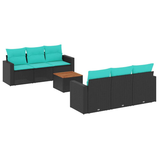 Set Divani da Giardino 7 pz con Cuscini Nero in Polyrattan 3256344