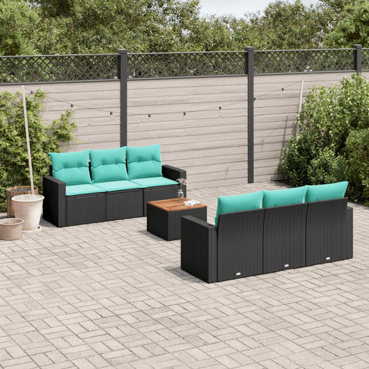 Set Divani da Giardino 7 pz con Cuscini Nero in Polyrattan 3256344