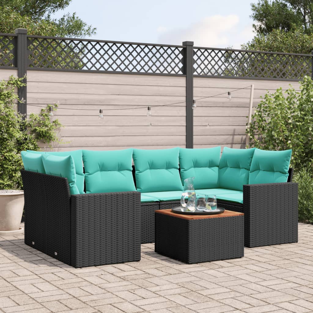 Set Divani da Giardino 7 pz con Cuscini Nero in Polyrattan 3256351
