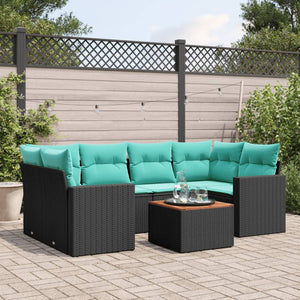 Set Divani da Giardino 7 pz con Cuscini Nero in Polyrattan 3256351