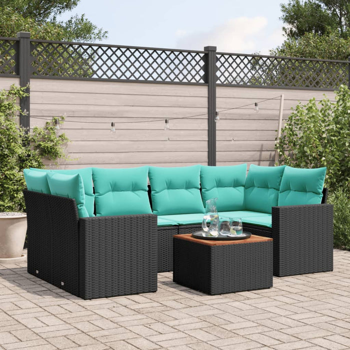 Set Divani da Giardino 7 pz con Cuscini Nero in Polyrattan 3256351