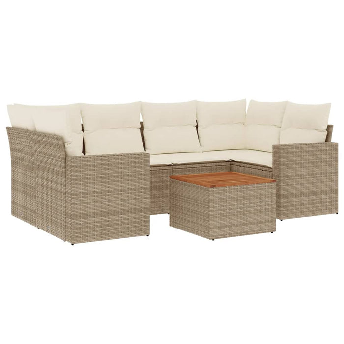 Set Divani da Giardino 7 pz con Cuscini Beige in Polyrattan