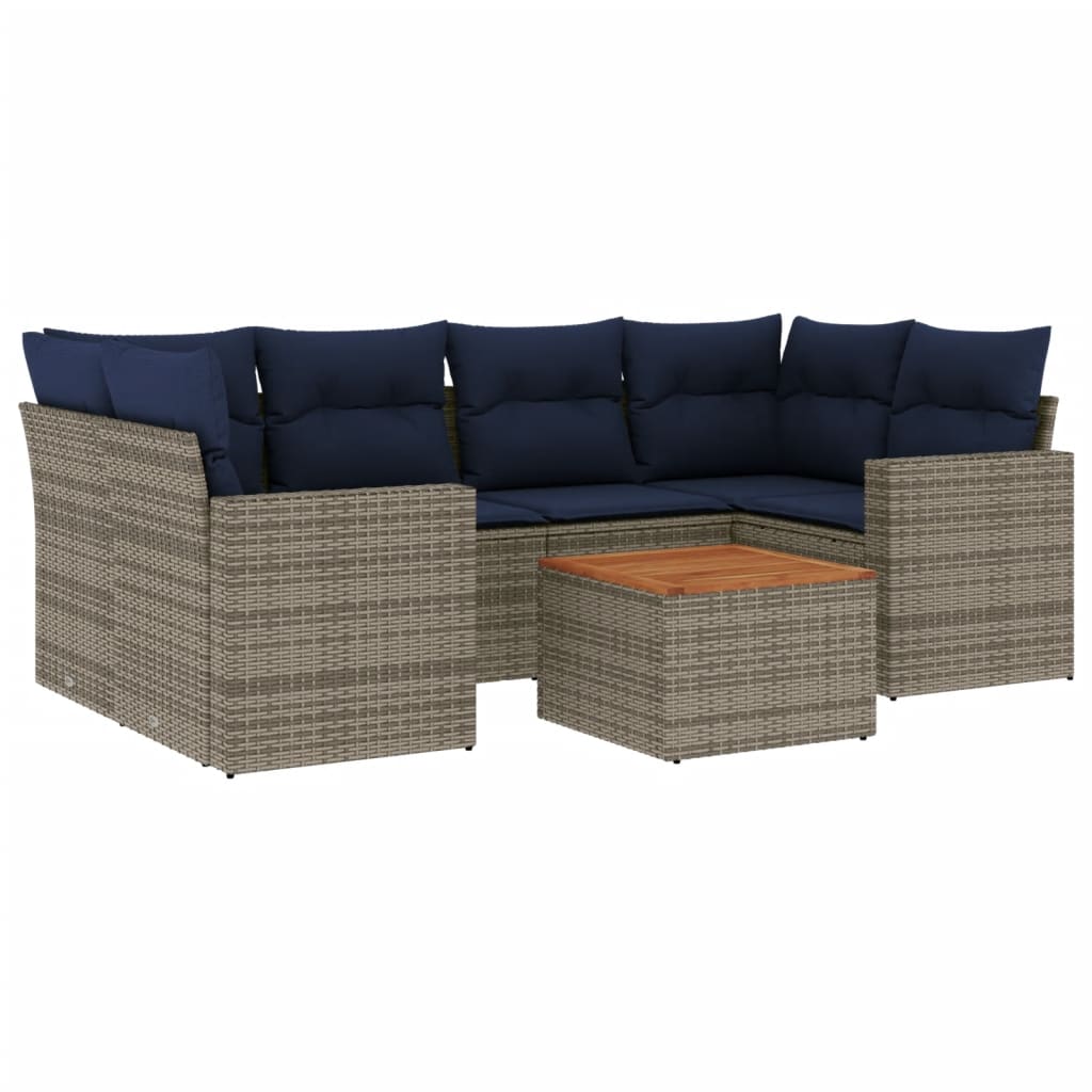 Set Divani da Giardino 7 pz con Cuscini Grigio in Polyrattan