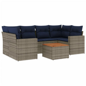 Set Divani da Giardino 7 pz con Cuscini Grigio in Polyrattan