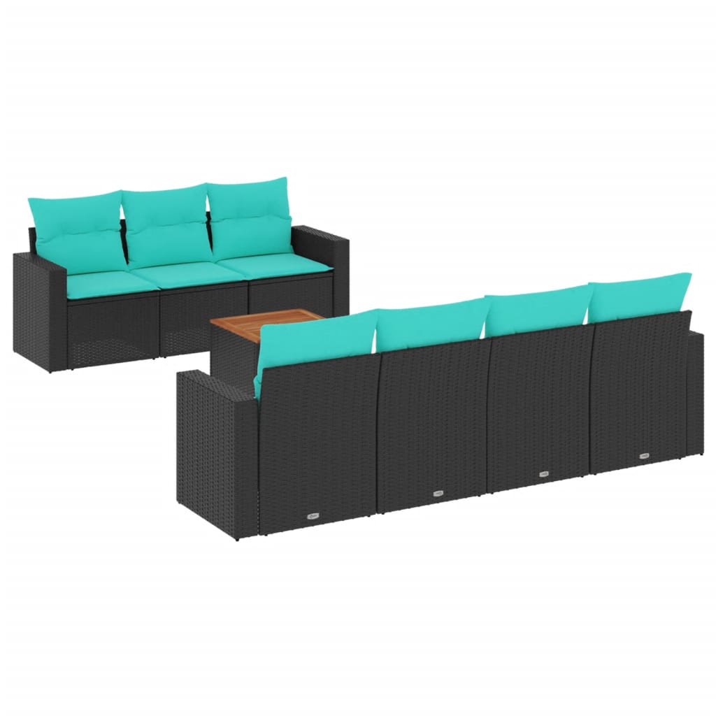 Set Divani da Giardino 8 pz con Cuscini Nero in Polyrattan 3256358
