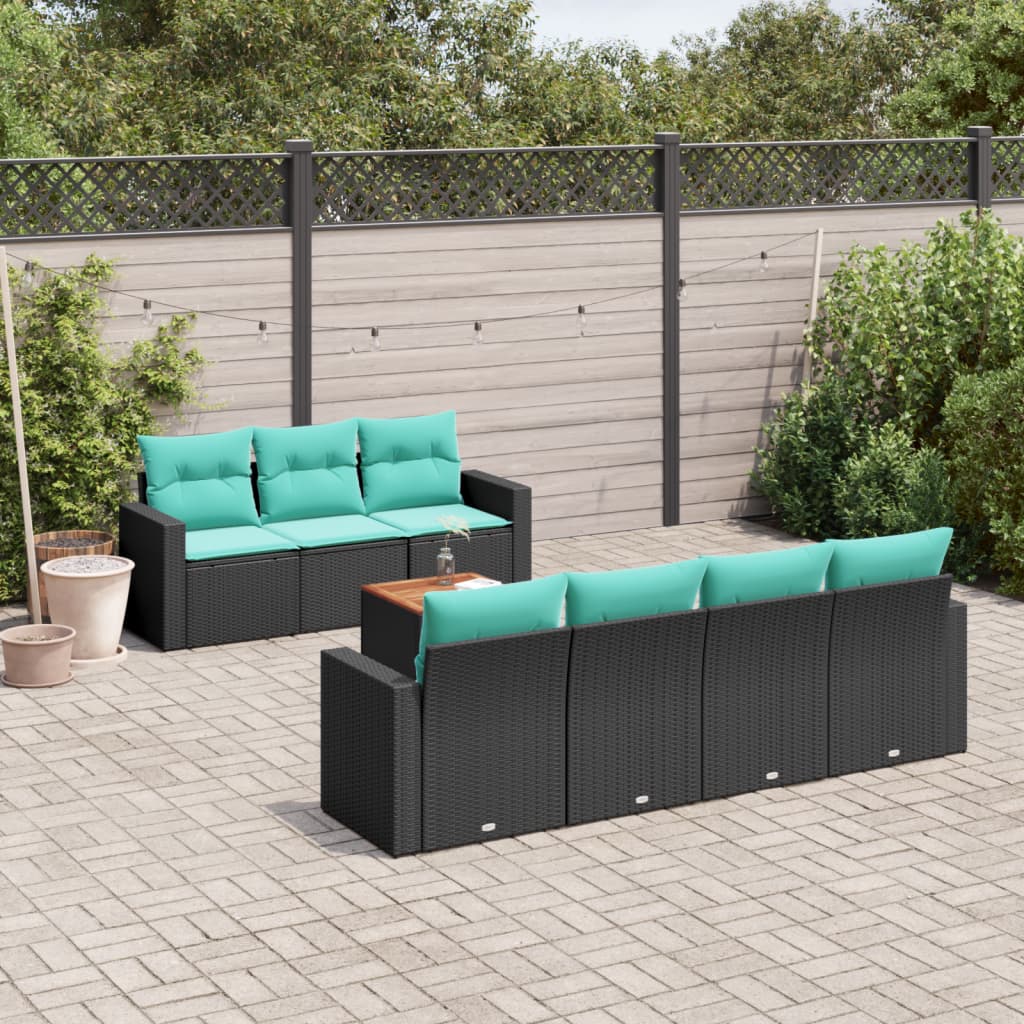Set Divani da Giardino 8 pz con Cuscini Nero in Polyrattan 3256358