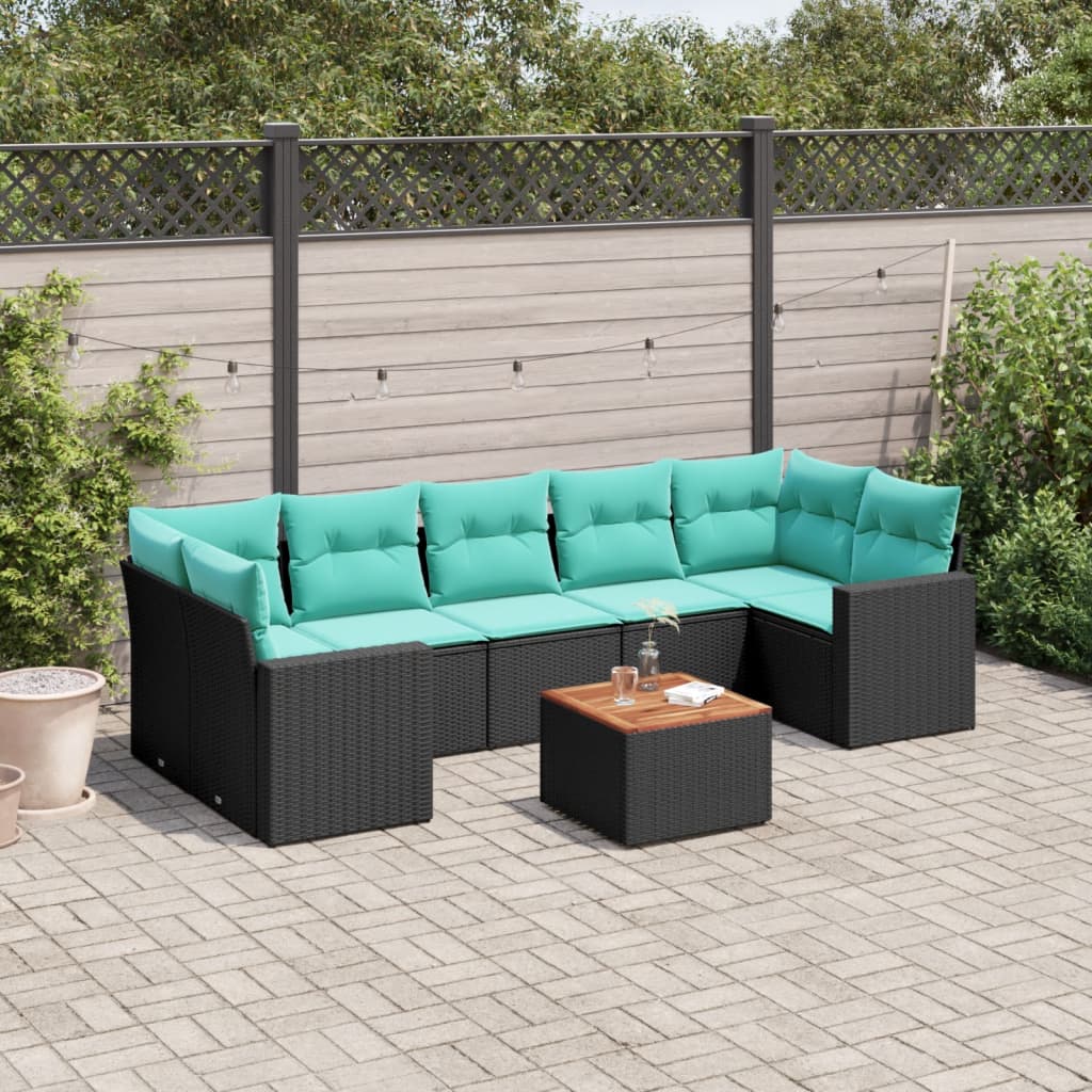 Set Divani da Giardino 8 pz con Cuscini Nero in Polyrattan 3256365