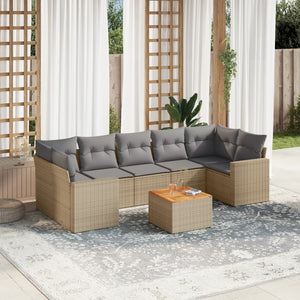 Set Divano da Giardino 8 pz con Cuscini Beige Misto Polyrattan