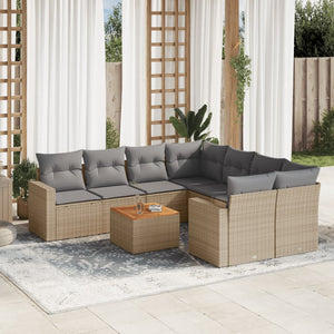 Set Divano da Giardino 9 pz con Cuscini Beige Misto Polyrattan 3256381