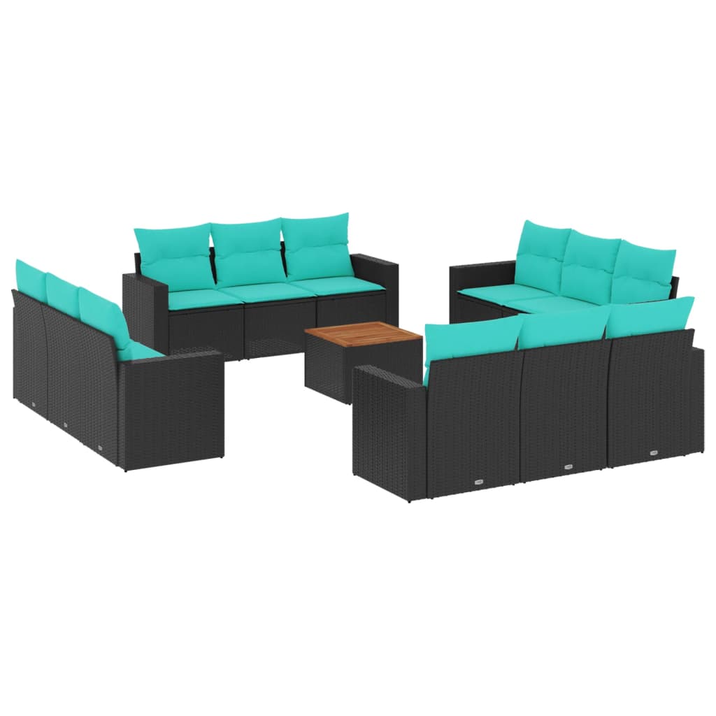 Set Divani da Giardino 13pz con Cuscini Nero in Polyrattan 3256386
