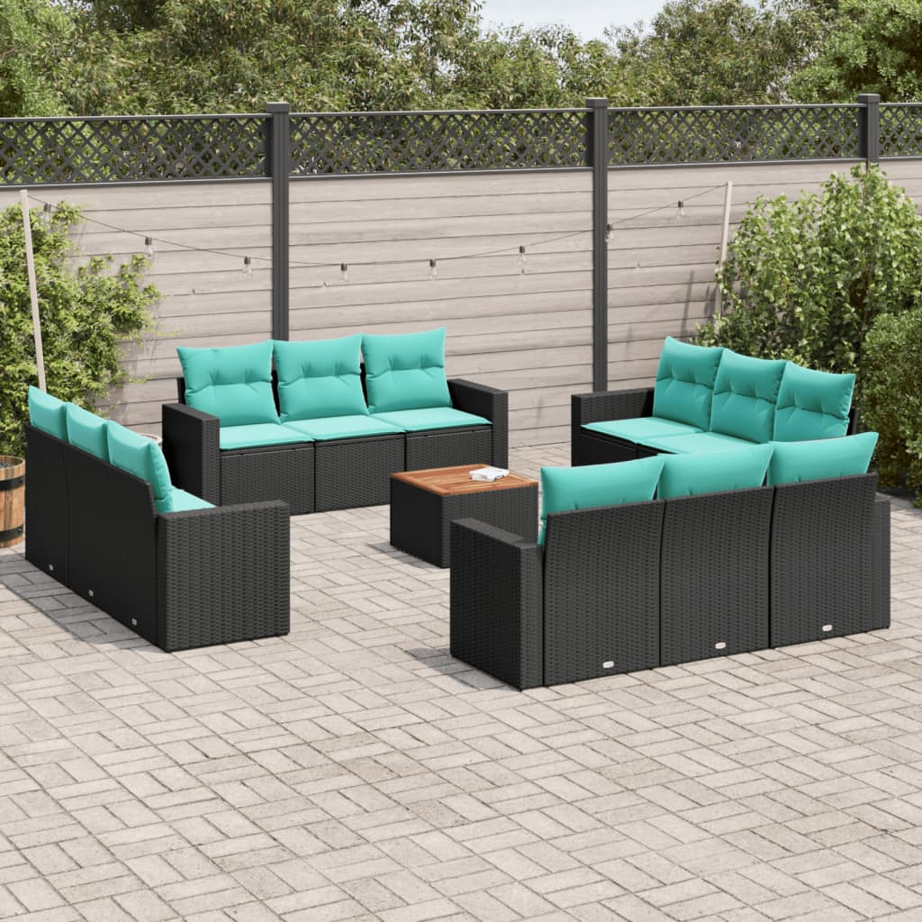 Set Divani da Giardino 13pz con Cuscini Nero in Polyrattan 3256386