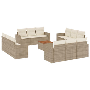 Set Divano da Giardino 13 pz con Cuscini Beige in Polyrattan