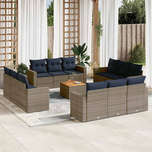Set Divani da Giardino 13 pz con Cuscini Grigio in Polyrattan 3256390
