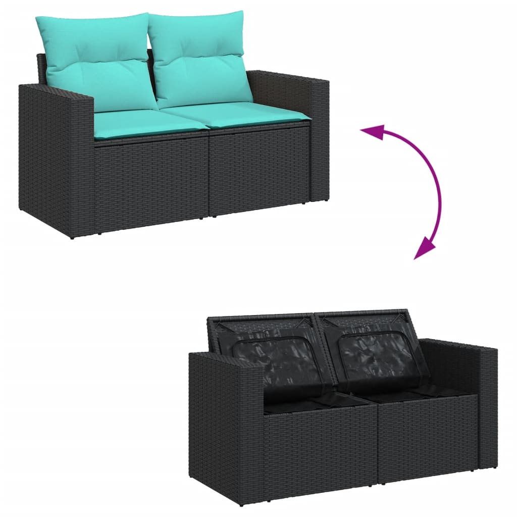 Set Divani da Giardino 6 pz con Cuscini Nero in Polyrattan 3256393