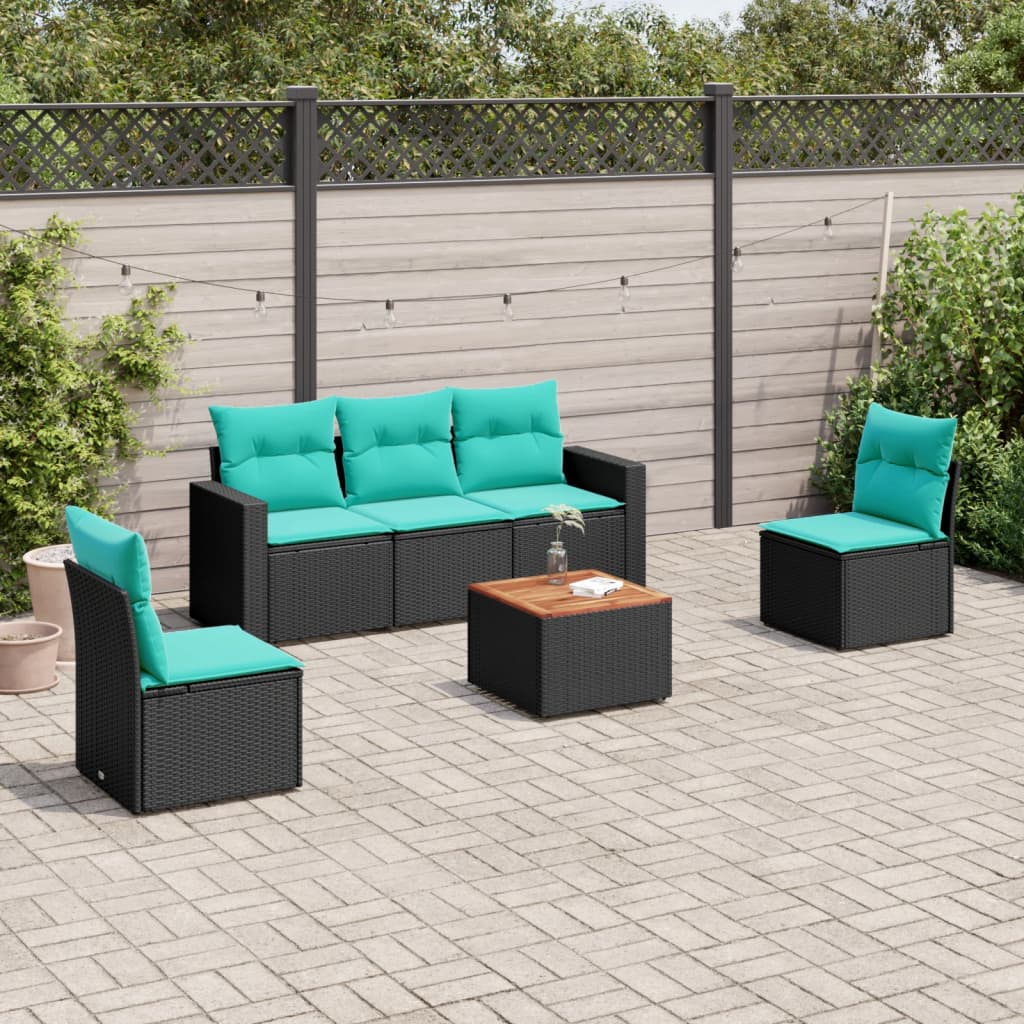 Set Divani da Giardino 6 pz con Cuscini Nero in Polyrattan 3256393