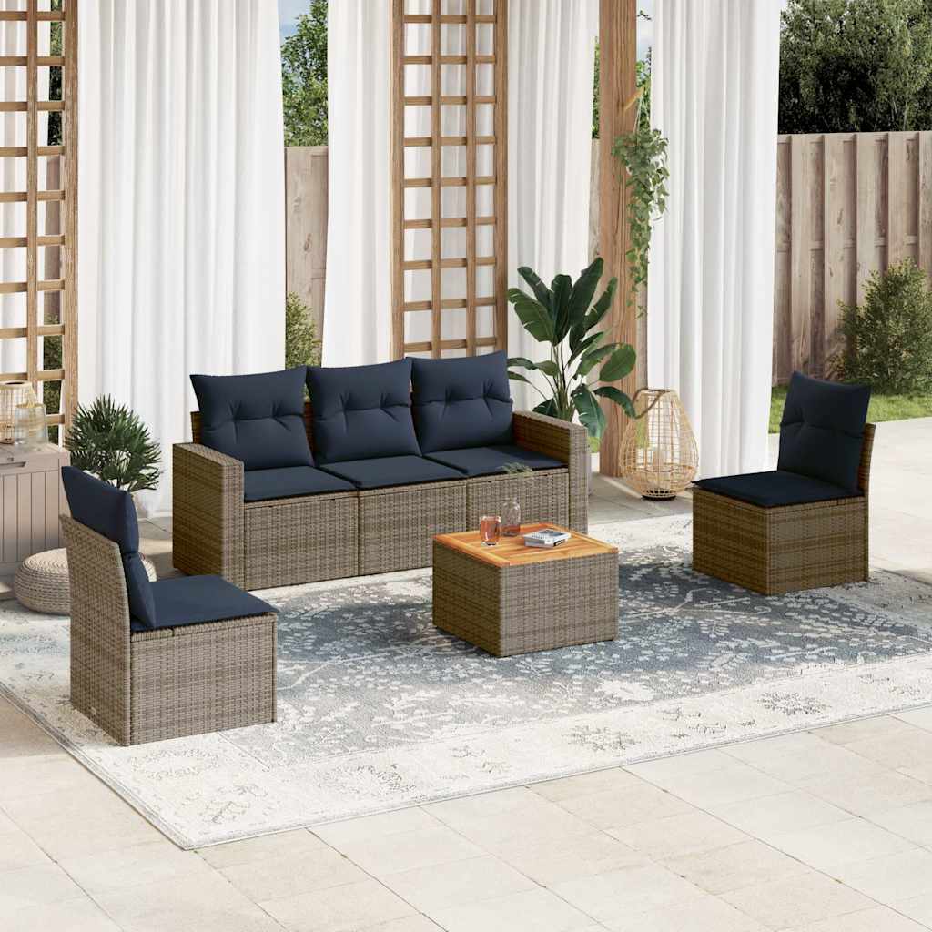 Set Divani da Giardino 6 pz con Cuscini Grigio in Polyrattan 3256397