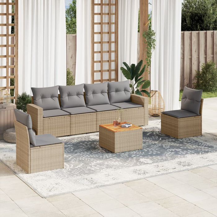 Set Divano da Giardino 7 pz con Cuscini Beige Misto Polyrattan 3256402