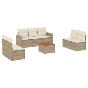 Set Divano da Giardino 8 pz con Cuscini Beige in Polyrattan