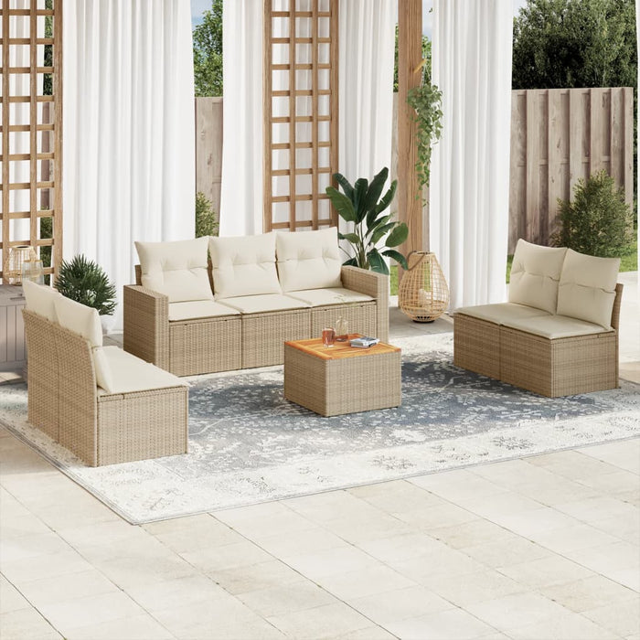 Set Divano da Giardino 8 pz con Cuscini Beige in Polyrattan