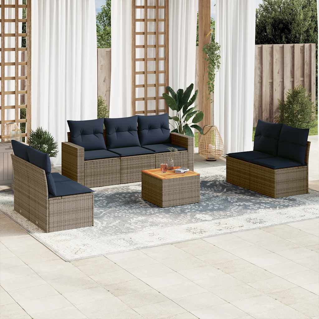 Set Divani da Giardino 8 pz con Cuscini Grigio in Polyrattan 3256411