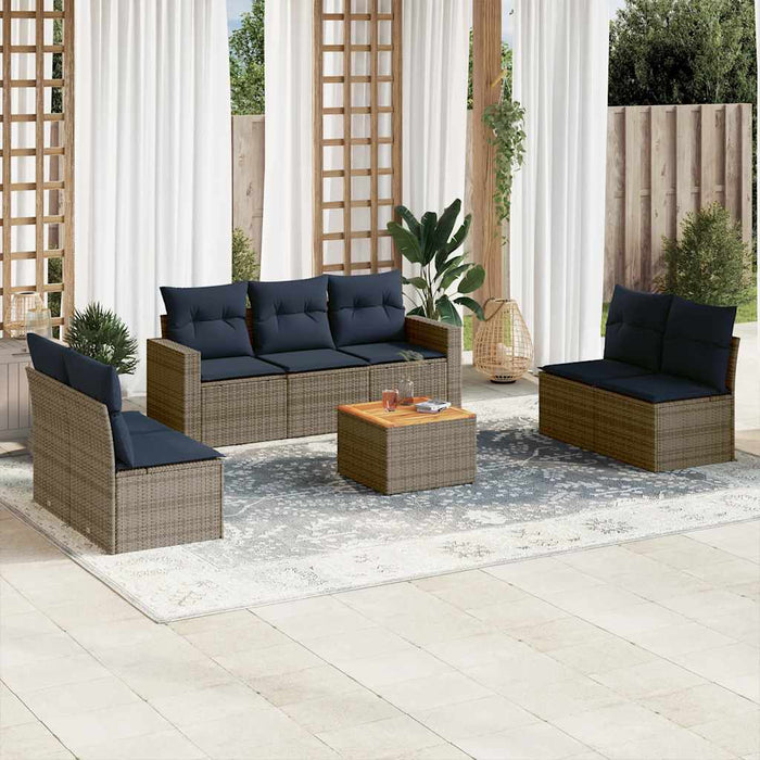 Set Divani da Giardino 8 pz con Cuscini Grigio in Polyrattan 3256411