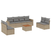 Set Divano da Giardino 9 pz con Cuscini Beige Misto Polyrattan