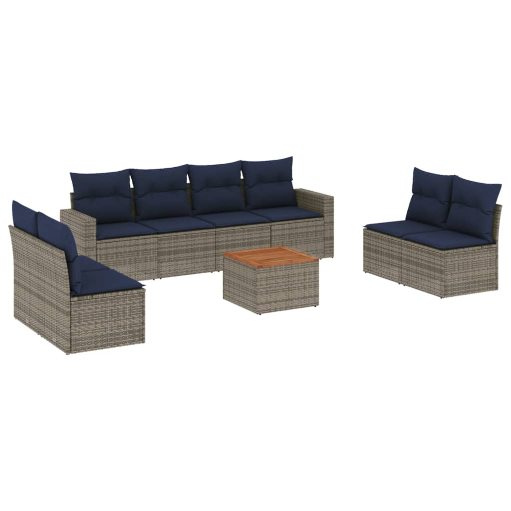 Set Divani da Giardino 9 pz con Cuscini Grigio in Polyrattan