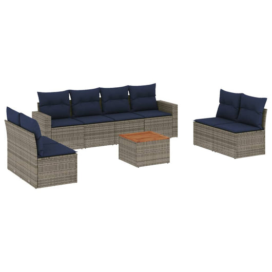 Set Divani da Giardino 9 pz con Cuscini Grigio in Polyrattan