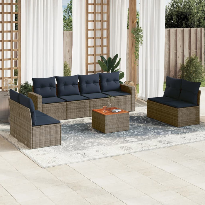 Set Divani da Giardino 9 pz con Cuscini Grigio in Polyrattan